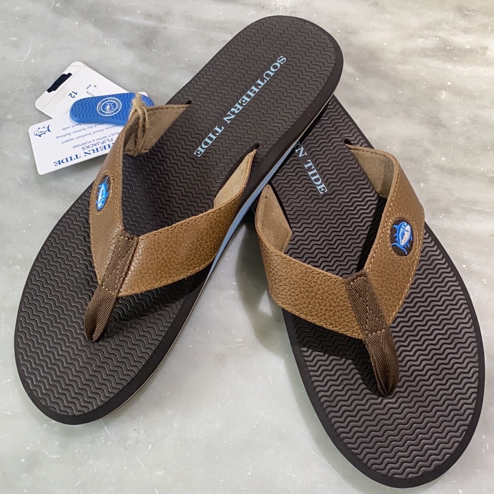Southern Tide Mens Brown Leather Flip Flops NWT size 12